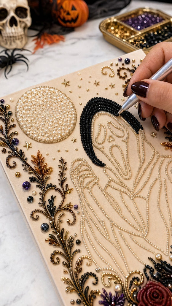 Placing beads onto a SpookyBeads panel with the applicator pen